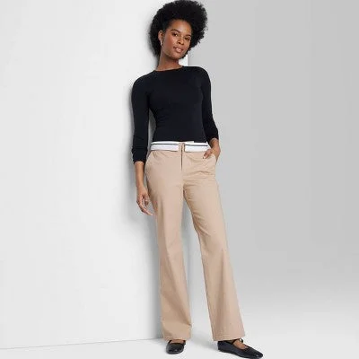 New - Women's Mid-Rise Foldover Straight Chino Pants - Wild Fable Light Taupe 12