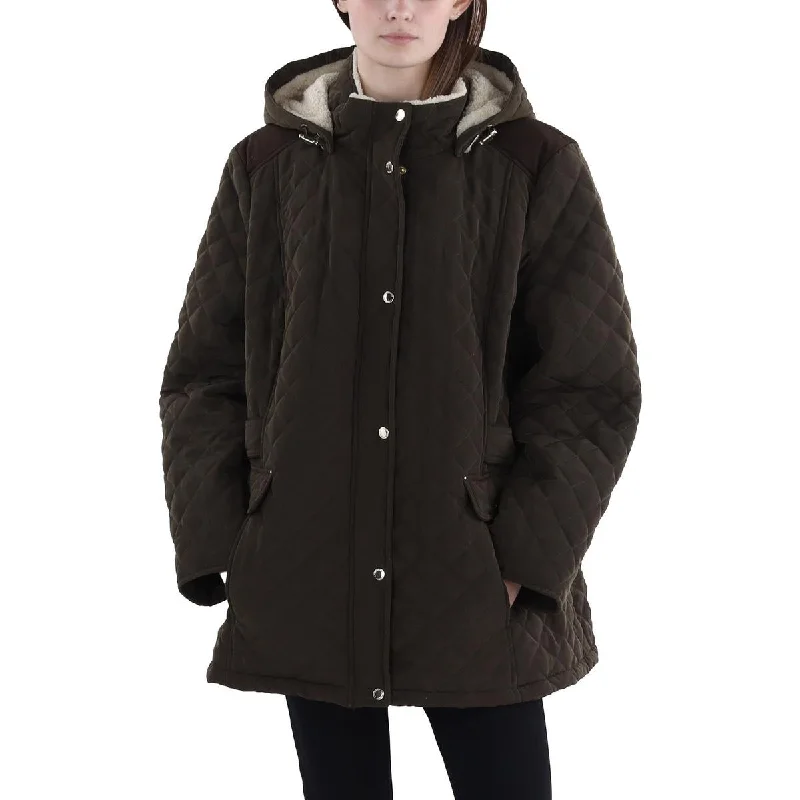 Plus Womens Faux Fur Hooded Quilted Coat