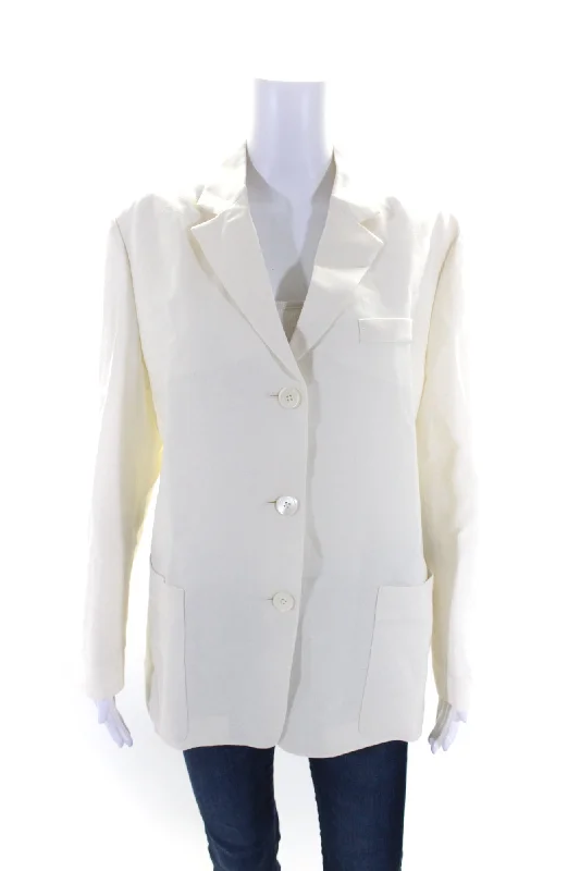 Prada Womens Long Sleeves Button Down Suit Jacket Ivory White Wool