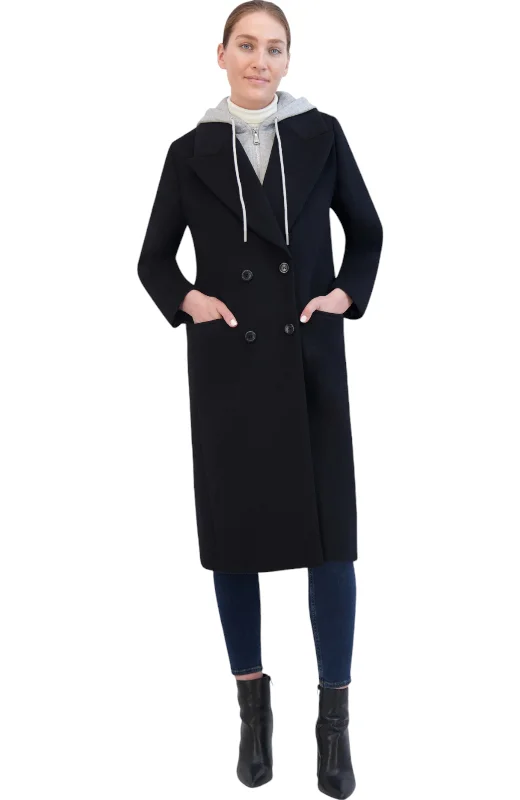 Rebecca Minkkoff Women's DB Wool Coat with Bib and Hoodie