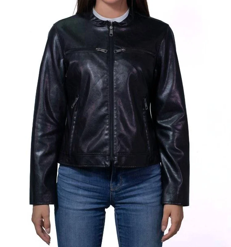 Synthetic Leather Racer Jacket In Black