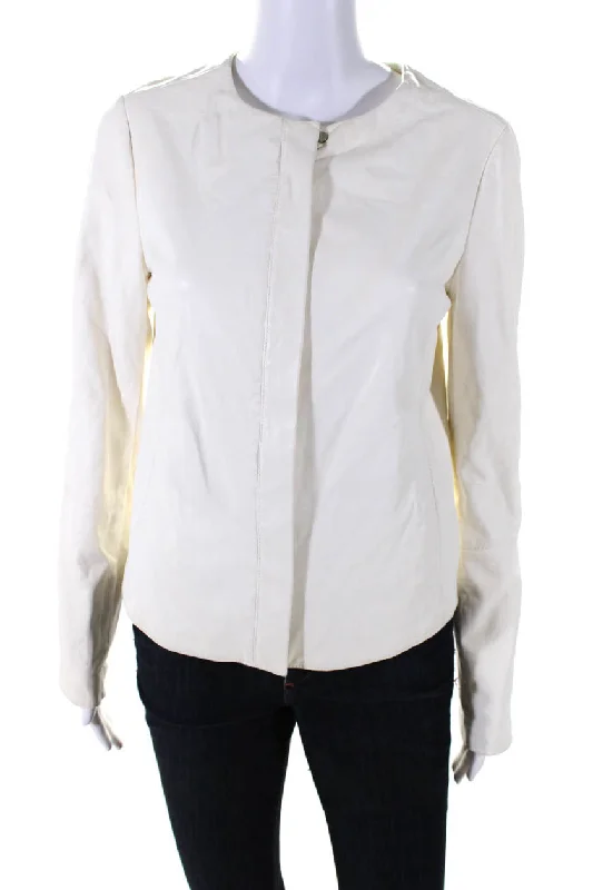 Vince Womens Leather Full Zipper Light Jacket White