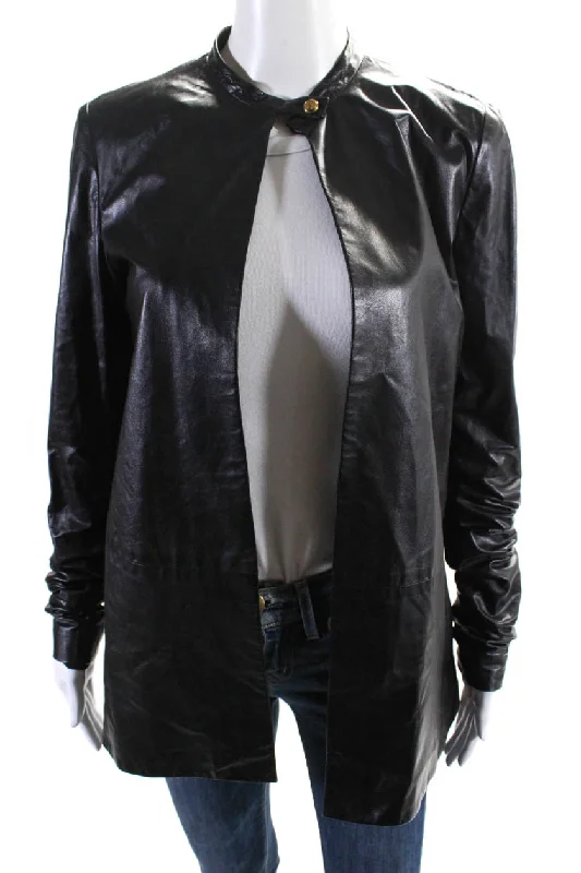 Vionnet Womens Leather Button Closure Light Weight Jacket Black