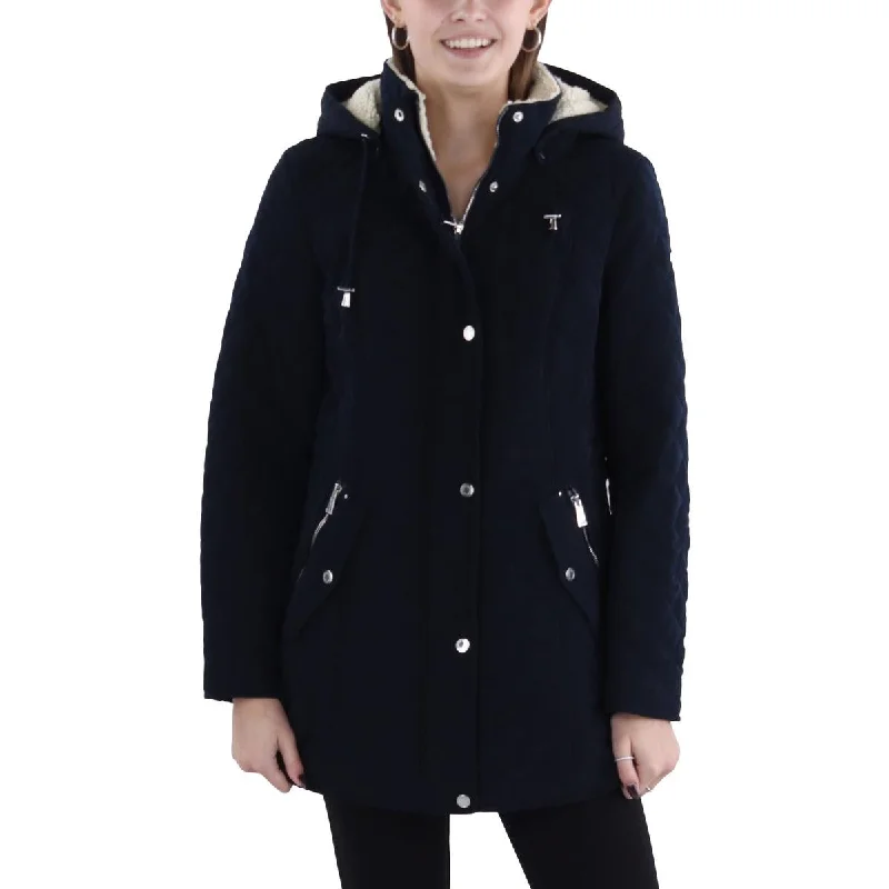 Womens Faux Fur Hooded Quilted Coat