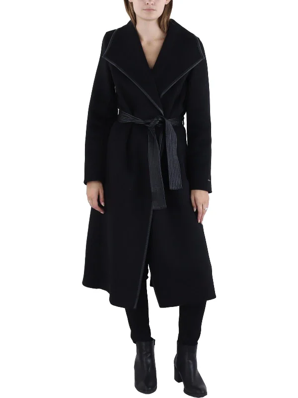 Womens Faux Trim Midi Wool Coat