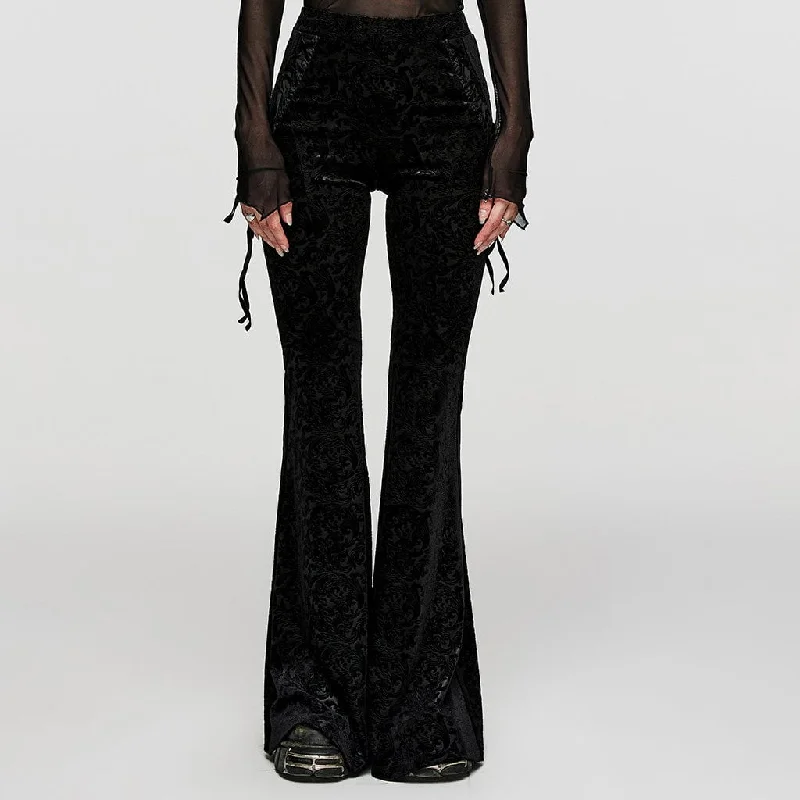 Women's Gothic Lace-up Velvet Flared Pants Black