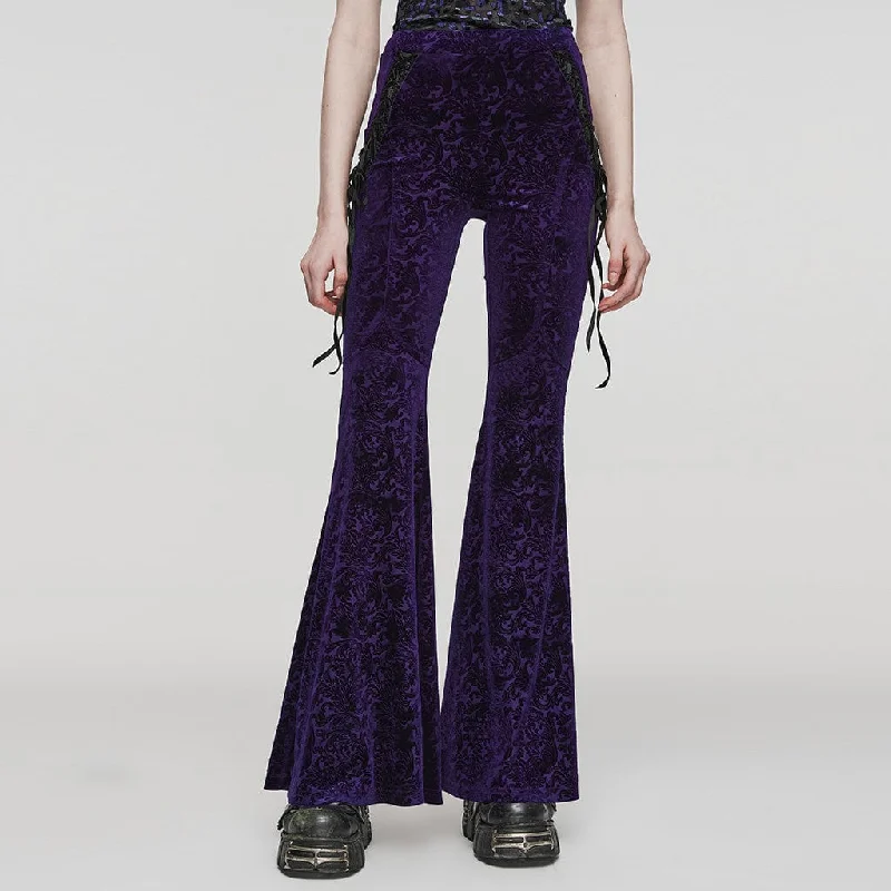 Women's Gothic Lace-up Velvet Flared Pants Violet