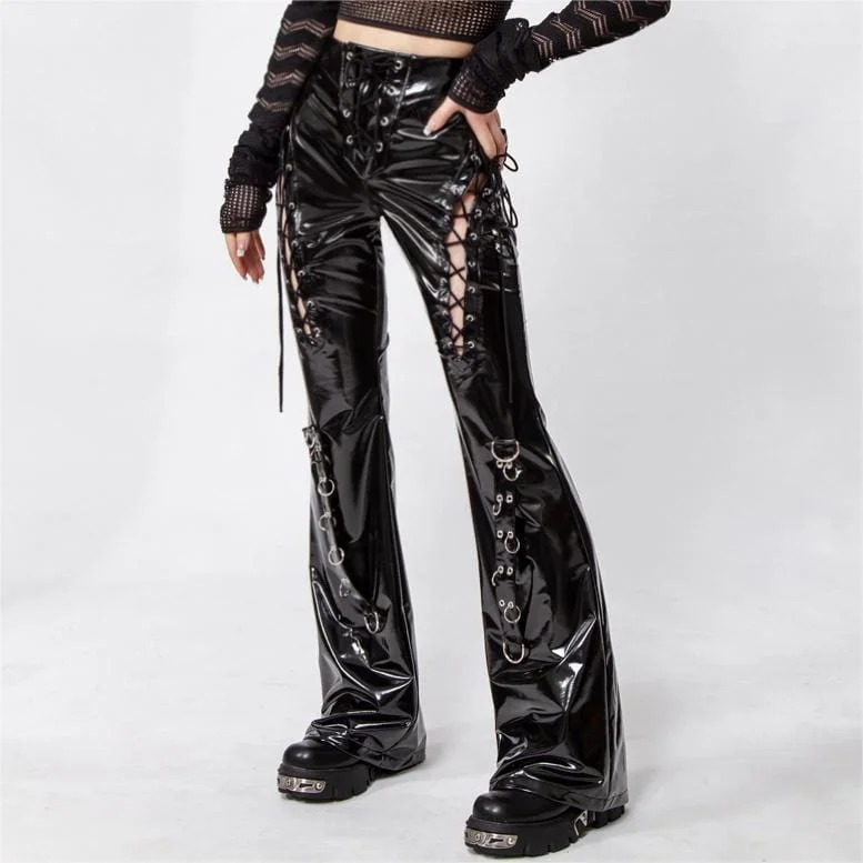 Women's Gothic Lacing-up Flared Faux Leather Pants