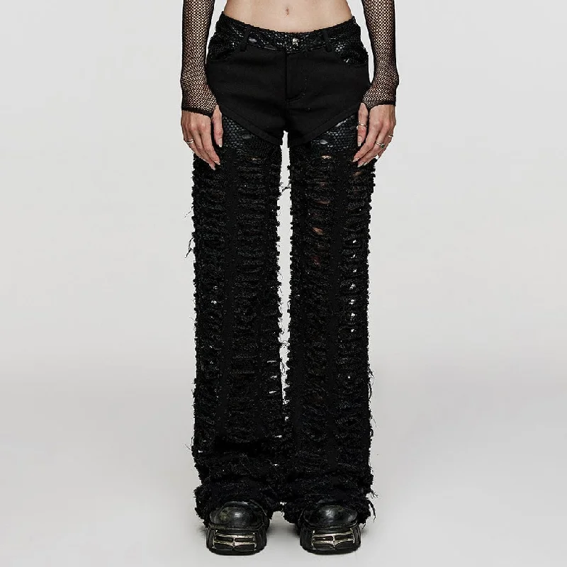 Women's Punk Mesh Splice Ripped Straight Pants